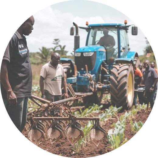 Mechanised ploughing alongside Greenfields farmers